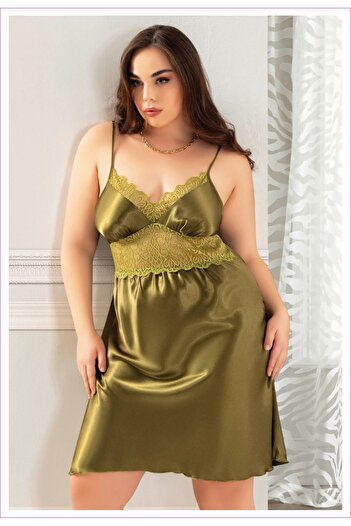 DynamicLeggings Lace Satin Large Size Nightgown with Cord Hanger4036