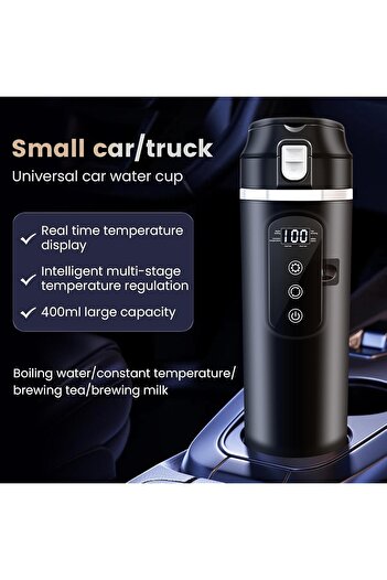 OEM Fierbător electric portabil pentru mașină, fierbere rapidă, anti-scurgere, 400 ml, menține cald, pentru călătorii, negru
