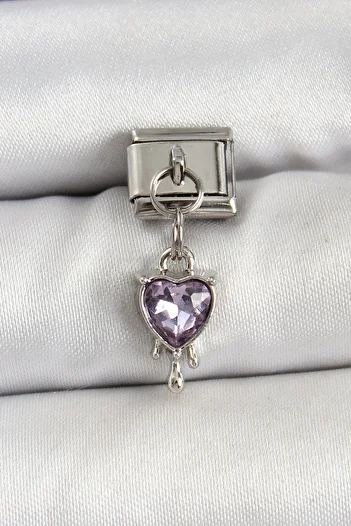 Toptan Bulurum 316L Steel Silver Color Purple Heart Model Nomination Charm