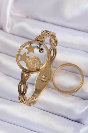 MAU CAT 316L Steel Gold Color Openable Bell Jar Clamp with Evil Eye Bead and Star Figure