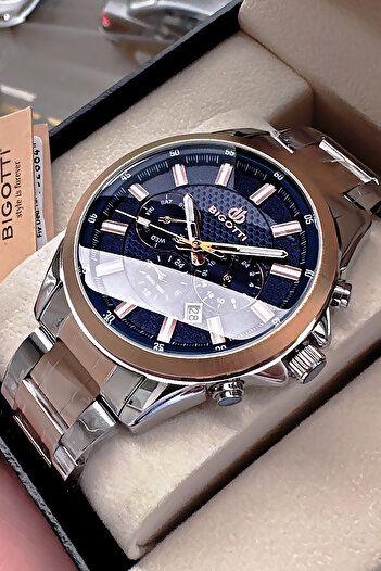 Bigotti Special Boxed 5 Atm Waterproof Men Wristwatch Rose Gumus Steel Band + Gift Bracelet Bme2027C2
