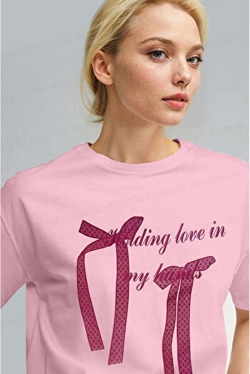 Millionaire Women's Pink Ribbon Fluffy Textured Print Regular Fit Regular Fit T-Shirt