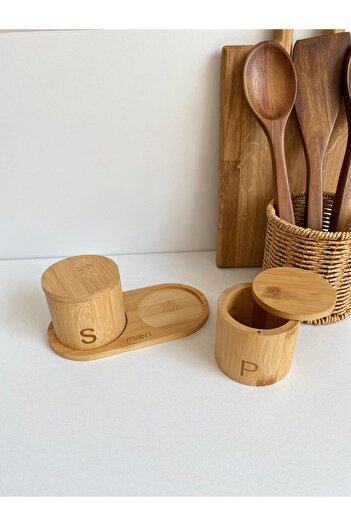 LEONEV Bamboo Salt and Pepper Shakers with 2 Stands