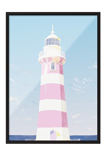 Postifull Black Framed Painting, Lighthouse, Illustration, Pastel Tones, Blue Color Poster, 2025 Summer Selection