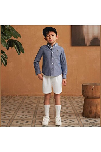 Giordano Kids' Cotton Oxford Shirt: Full Button, Embroidered & Garment Washed