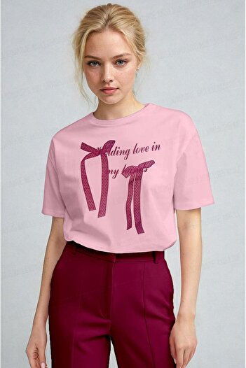 Millionaire Women's Pink Ribbon Fluffy Textured Print Regular Fit Regular Fit T-Shirt
