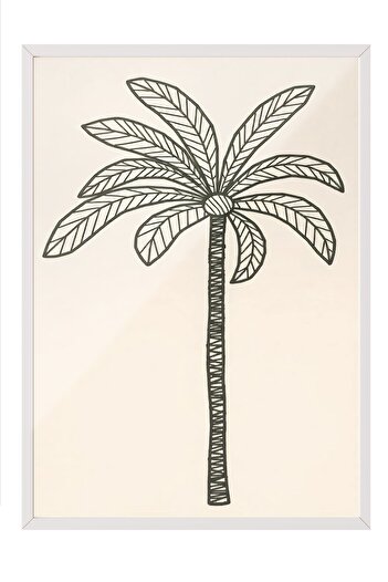 Postifull White Framed Poster, Palm Tree, Illustration, Gray Color Poster, 2025 Summer Selection, No:109595