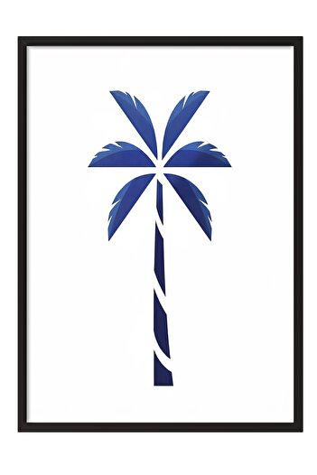 Postifull Black Framed Poster, Palm Tree, Illustration, Blue Color Poster, 2025 Summer Selection, No:109577