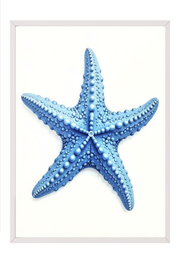 Postifull White Framed Poster, Starfish, Illustration, Blue Color Poster, 2025 Summer Selection, No:109668