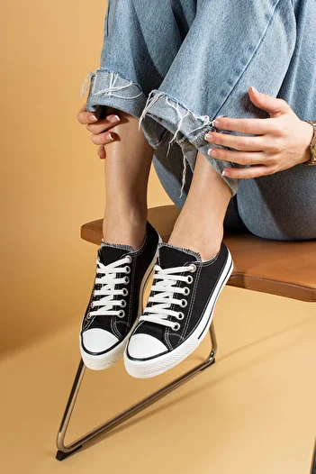 Pembe Potin Unisex Black Linen Convers Model Sneaker Linen Sports Shoes