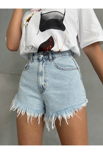 Miss Prova Tassel Detail Pocket Snow Wash Jean Shorts Misssrt8046