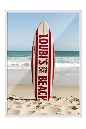Postifull White Framed Poster Painting, Surfboard, Photo, Red Color Poster, 2025 Summer Selection, No:1095