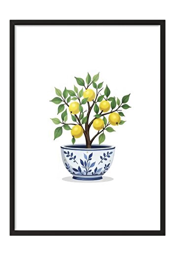 Postifull Black Framed Poster Painting, Lemon Tree, Illustration, Yellow Color Poster, 2025 Summer Selection, No:1094