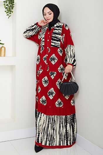 InStyle Striped Punto Pattern Viscose Dress Red