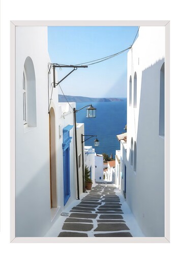 Postifull White Framed Poster Painting, Road to the Sea, Photo, Blue Color Poster, 2025 Summer Selection, No:109