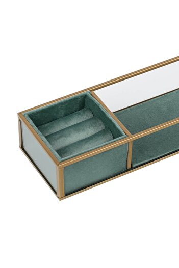 SHOPIENS Jewelry Organizer Stand, Velvet, Glass, Metal Frame, Green, 28x9x5 cm