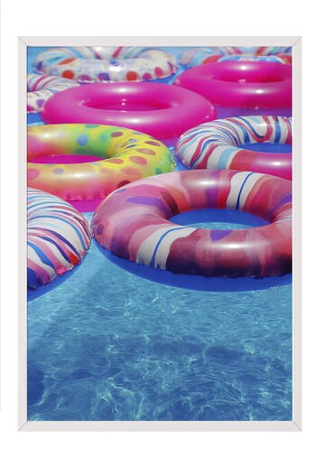 Postifull White Framed Painting, Swimming Rings, Photo, Blue Color Poster, 2025 Summer Selection, No:109739