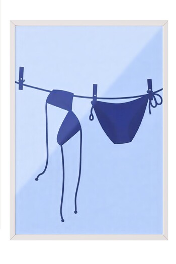 Postifull White Framed Painting, Bikinis, Illustration, Blue Color Poster, 2025 Summer Selection, No:109734