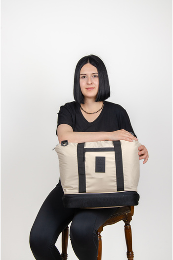 KAFF Beige Shoulder Strap Waterproof Fabric Large Volume Women's Hand and Shoulder Bag -2004