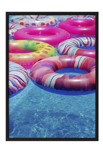 Postifull Black Framed Painting, Swimming Rings, Photo, Blue Color Poster, 2025 Summer Selection, No:109739