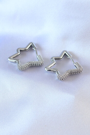 Toptan Bulurum Silver Color Star Model Zircon Stone Brass Women's Earrings