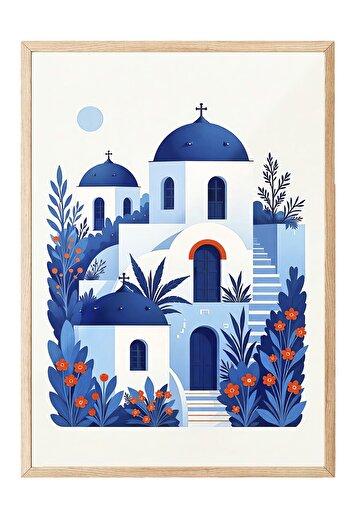 Postifull Wooden Framed Poster, Pulcherrimi, Illustration, Blue Color Poster, Summer Selection 2025, No:109558