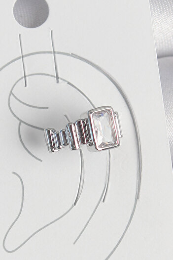 Toptan Bulurum Brass Silver Color Square Zircon Stone Women's Cartilage Model Earrings
