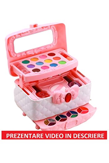 WePro Store Dětská make-up sada rubínově růžová, třpytivý pudr, 2 rtěnky, 12 očních stínů, lak na nehty, zrcátko, netoxické