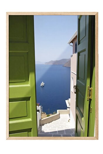 Postifull Wooden Framed Poster, Door Opening to the Sea, Photo, Green Color Poster, Summer Selection 2025, No:109657