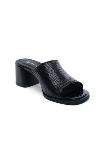 Greyder 34711 Black Genuine Leather Heeled Women's Slippers
