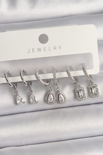 Toptan Bulurum Brass Silver Color Dangle Zircon Stone Drop Model Women's Earring Set
