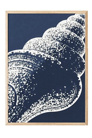 Postifull Wooden Framed Painting, Blue Seashell, Illustration, Blue Color Poster, 2025 Summer Selection, No:10974