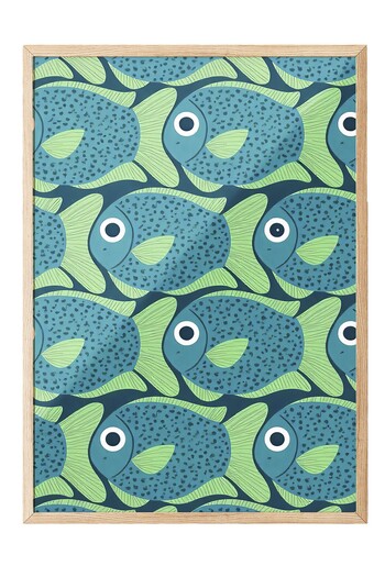 Postifull Wooden Framed Painting, Green Fish, Illustration, Green Color Poster, 2025 Summer Selection, No:109738