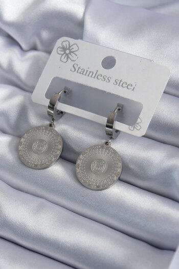 Toptan Bulurum 316L Steel Silver Color Processing Detail Women's Earrings