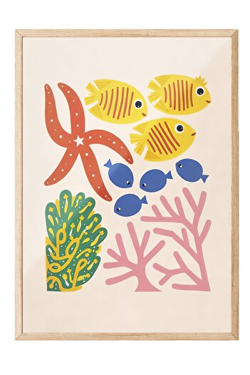 Postifull Wooden Framed Poster Painting, Seabed, Illustration, Maximalist, Yellow Color Poster, 2025 Summer Choose
