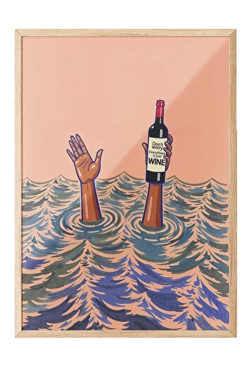 Postifull Wooden Framed Painting, Don'T Worry, Just Wine, Illustration, Red Color Poster, 2025 Summer Selection