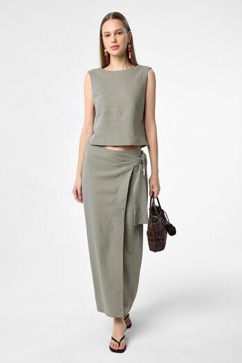 Antioch Khaki Linen Blend Women's Blouse