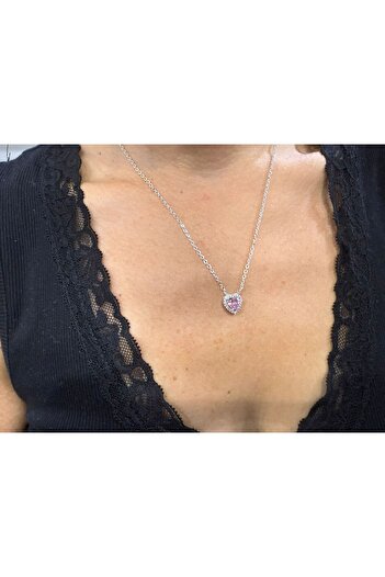 Store Pink Stone Mini Heart Necklace