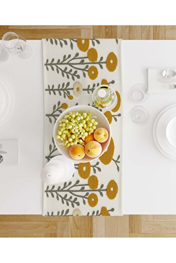Şah Dekor Punch Embroidery Patterned Digital Printed Autumn Themed Gift Runner Tablecloth 45X100Cm
