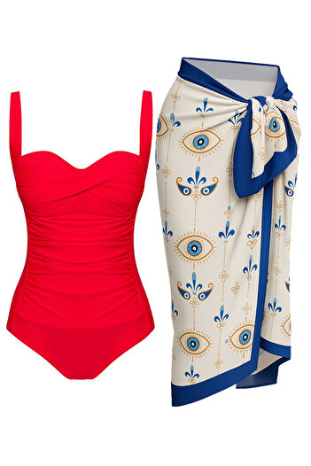 CUPSEA Women's Gathering Draped Red Evil Eye Beads Do Not Show Underwear Pareo Set of 2 Stylish and Slimming Effect