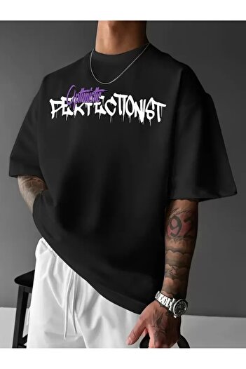 LUMİART Men's Oversizegraphic T-Shirt "Campbrastcooperation" Thick Lettering Crew Neck, Short Sleeve, Thick Purple and