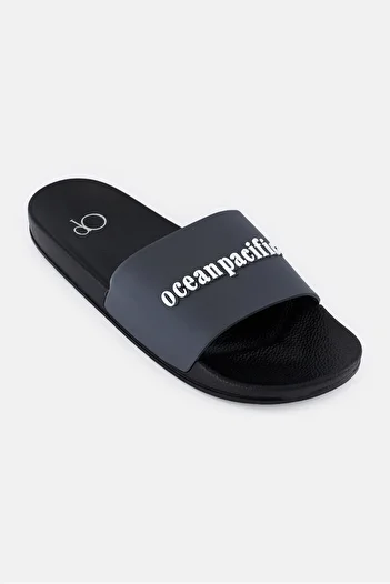 Ocean Pacific Men Brand Logo Slip On Slides, Dark Grey
