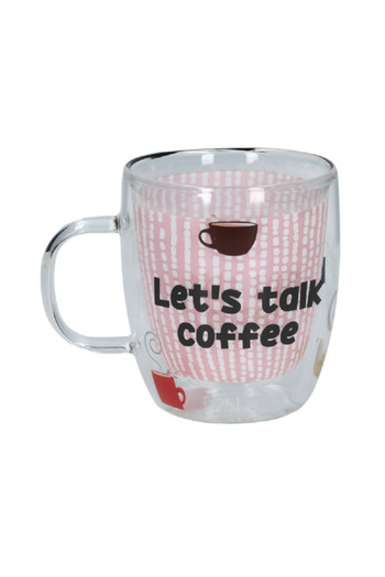 Bien Servi Let's Talk Coffee Printed Double Wall Mug with Ergonomic Handle Multicolor
