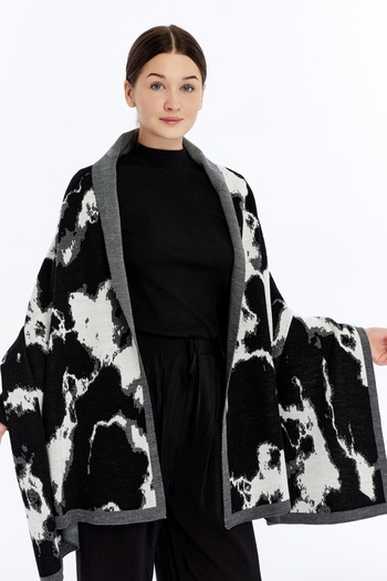 panşalço Ebruli Model Black Knitwear Shoulder Shawl, Knitwear Shawl, Shawl, Women, Young, Mother Shawl, 75X180 cm