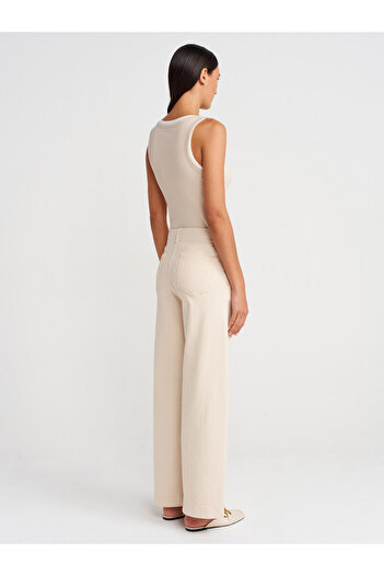 Dilvin 72015 Cotton Trousers with Elastic Back-Ecru