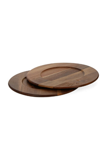Bien Servi Elegant Design Round Acacia Serving Plate Brown