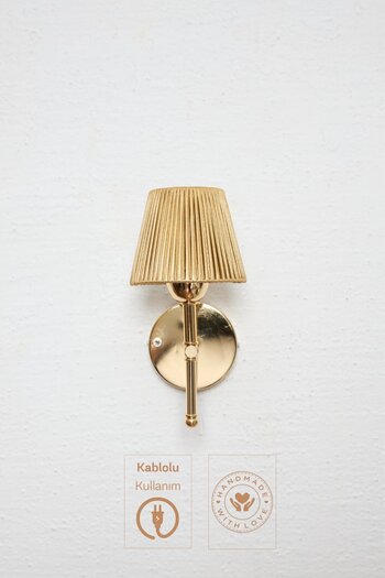 Maison Avf Shiny Gold Leather Wired Wall Lighting Sconce - Lower Shiny Gold
