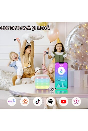 goBERA Set of 2 children's karaoke microphones with goBERA® portable speaker, 4 voice effects, LED lights,