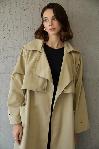 Kirazgym Trench Coat with Shoulder Epaulet Detail 1300