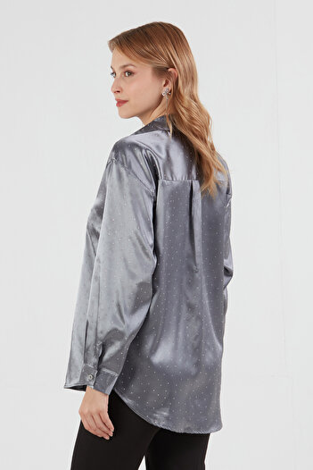 Fulla Moda Long Back Satin Shirt with Stones